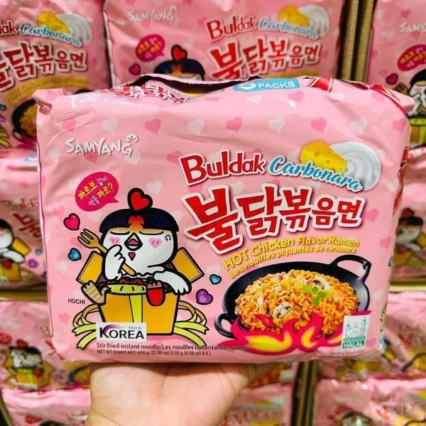 Samyang Buldak Carbonara packet noodles retail packaging